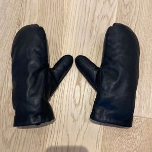 COS black leather down-filled winter mitten